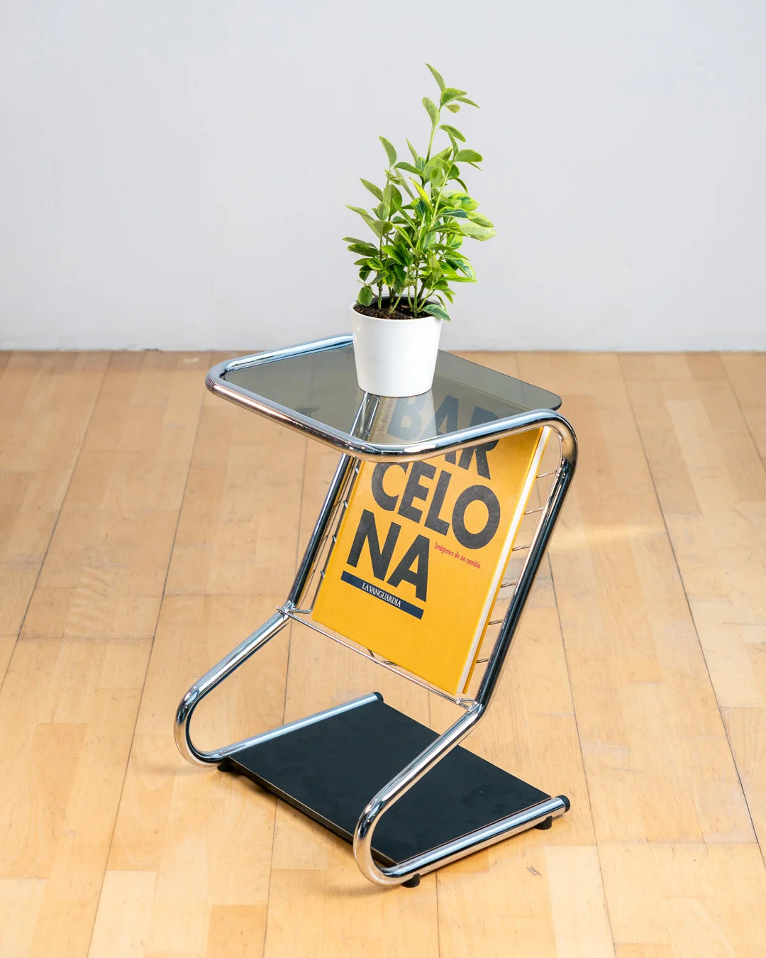 Vintage Space Age Chrome &amp; Smoked Glass Side Table