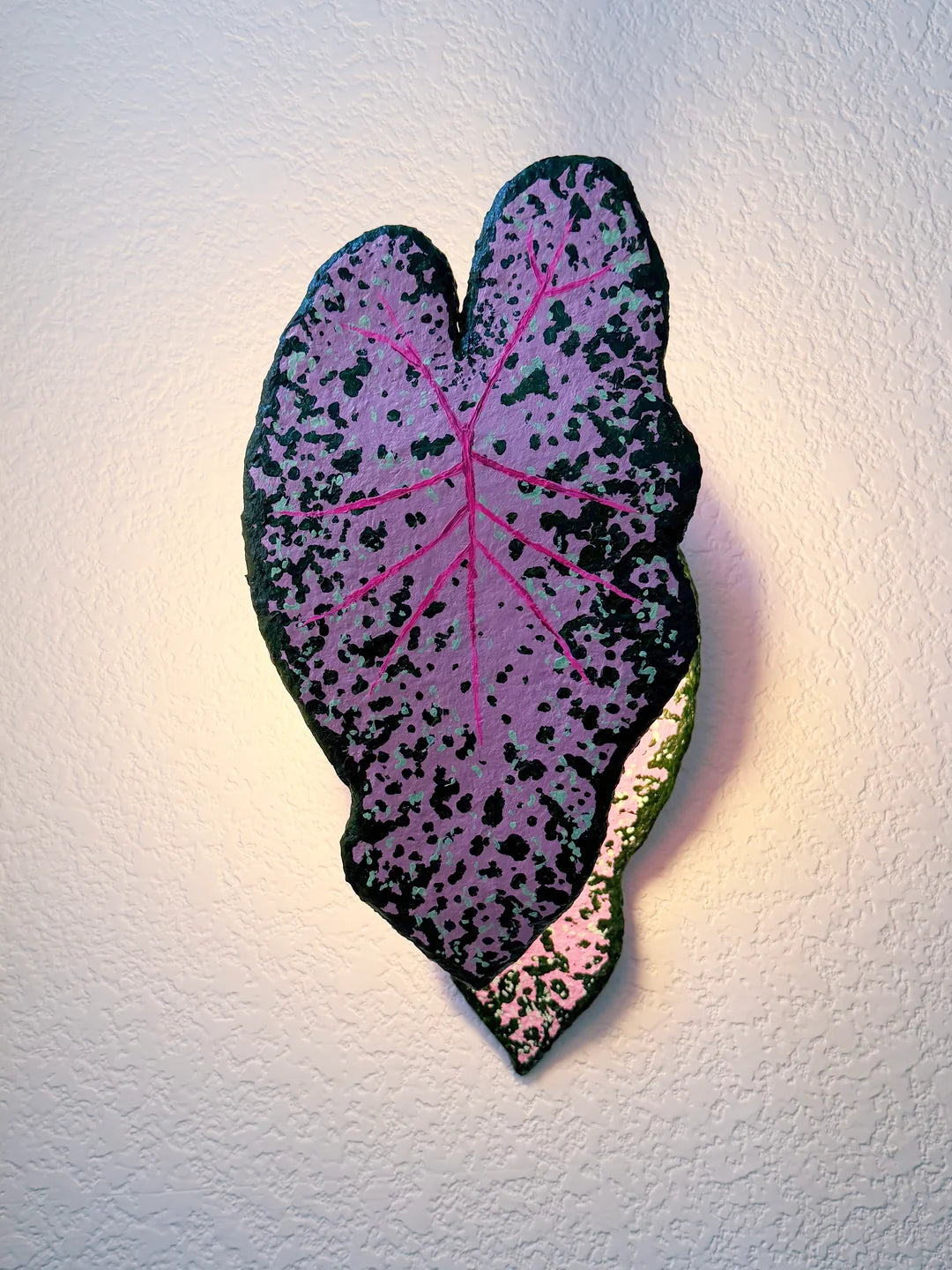 Wireless Pink Caladium Leaf Wall Sconce