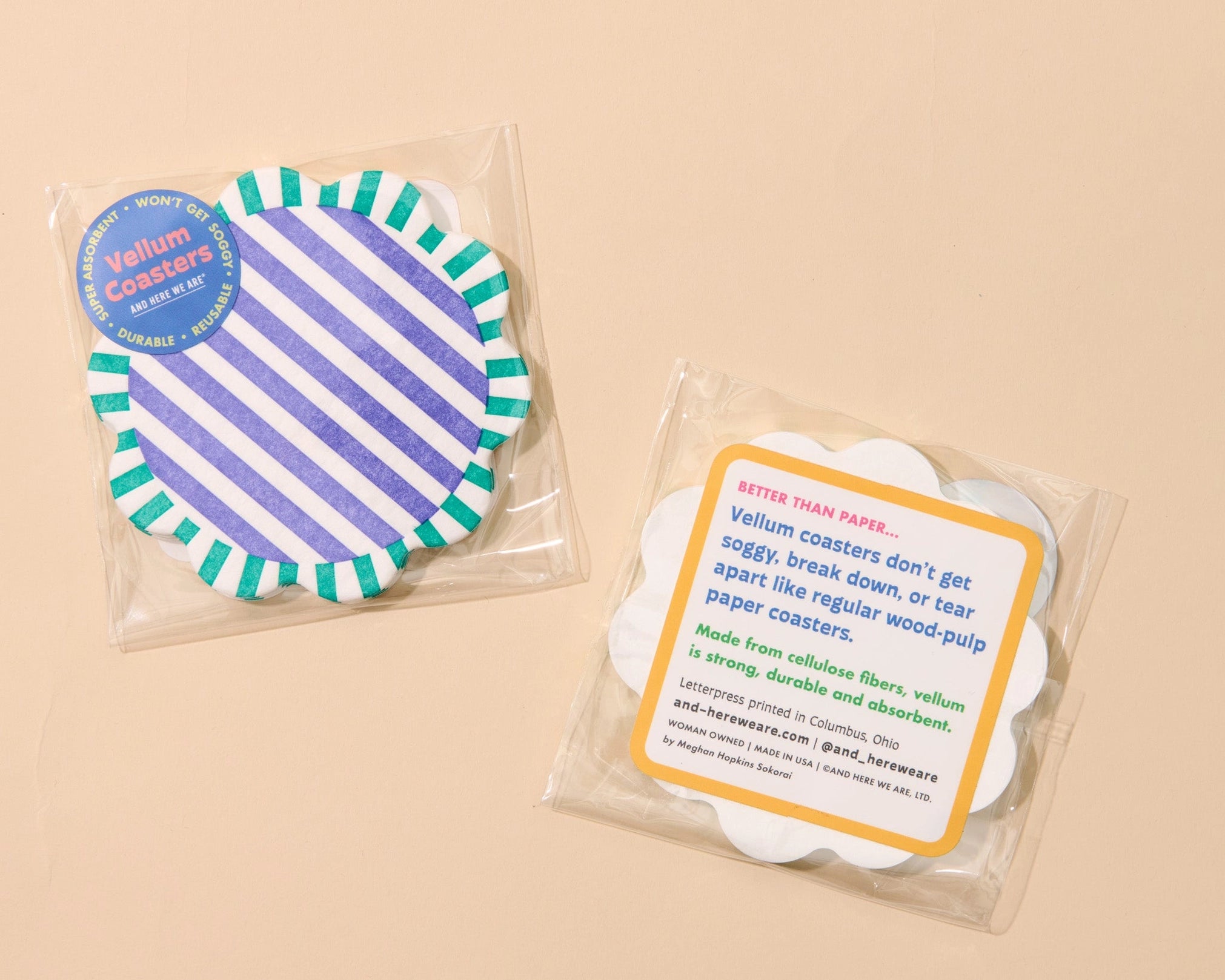 Letterpress Reusable Vellum Coasters (Capri)