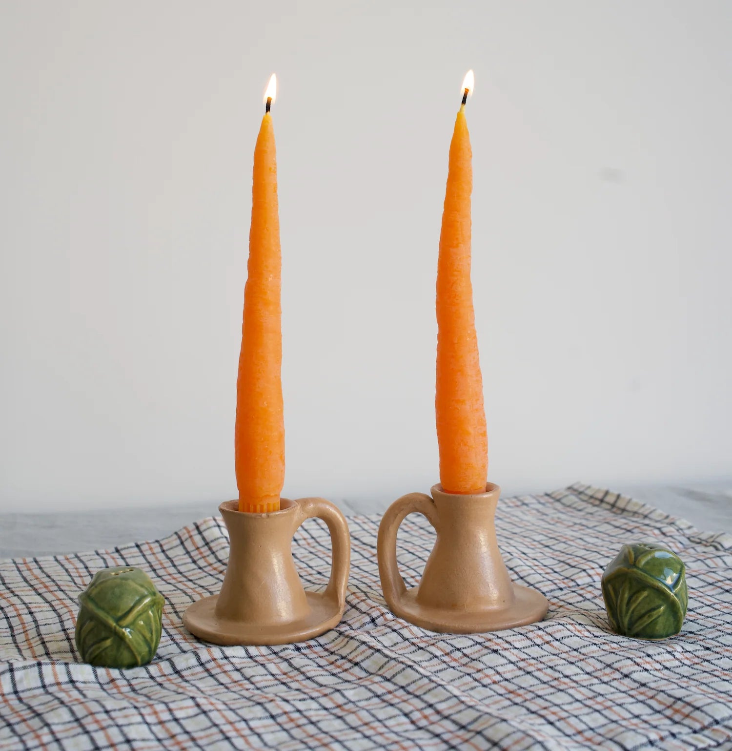 Carrot Beeswax Candles Taper Pair (8")