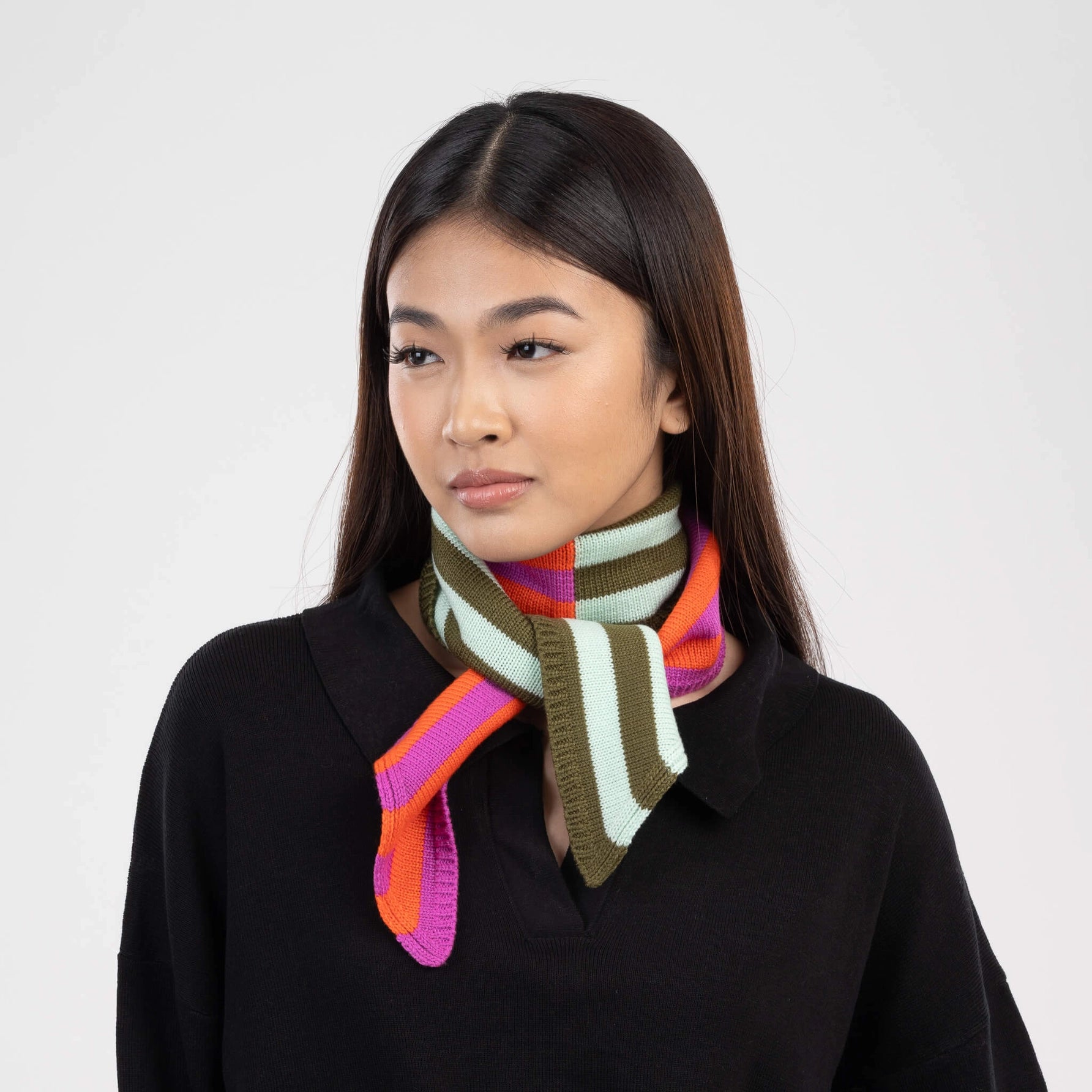 Colorblock Stripe Mini Ribbon Scarf