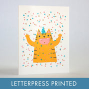 Confetti Cat Party Letterpress Greeting Card