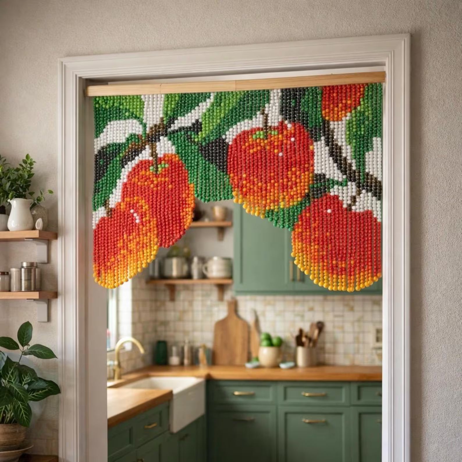 Handmade Bohemian Peach Beaded Valance