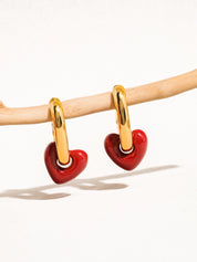 Lilou Gold Red Heart Chain Earrings