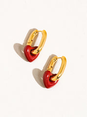 Lilou Gold Red Heart Chain Earrings