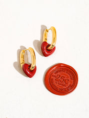 Lilou Gold Red Heart Chain Earrings