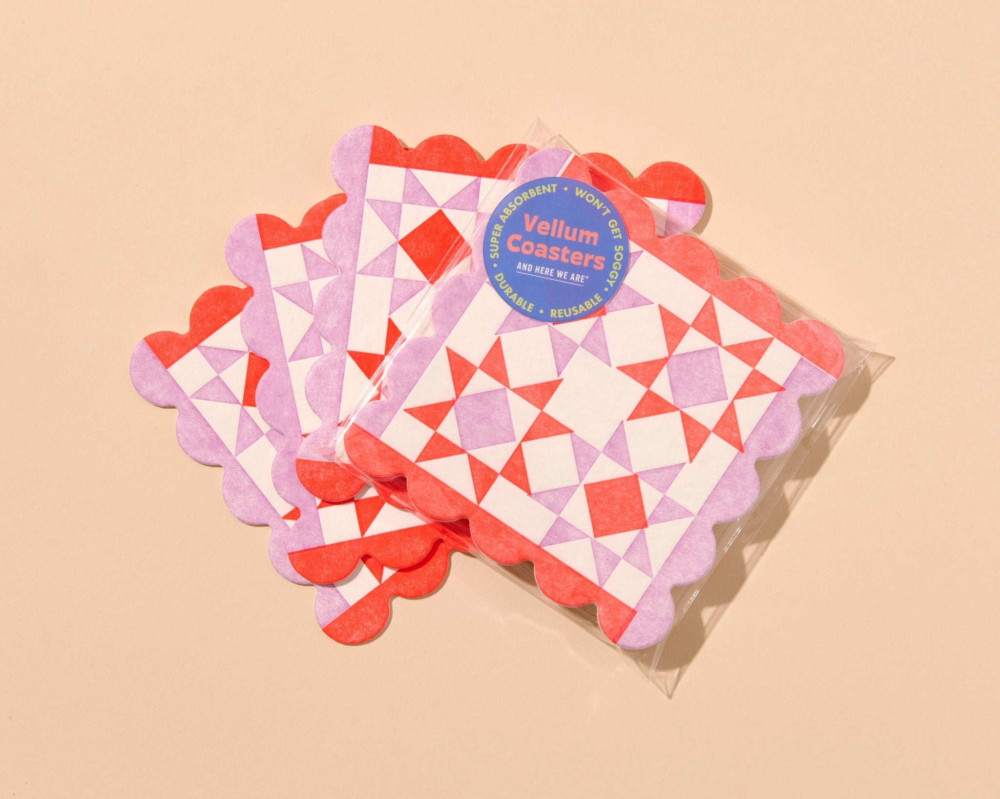 Letterpress Reusable Vellum Coasters (Mod Quilt)