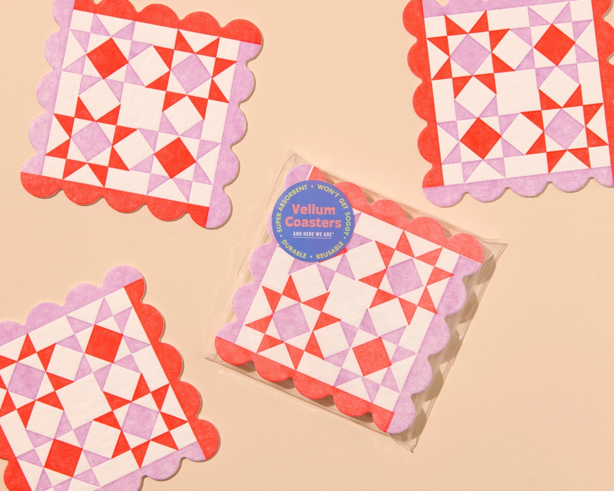 Letterpress Reusable Vellum Coasters (Mod Quilt)