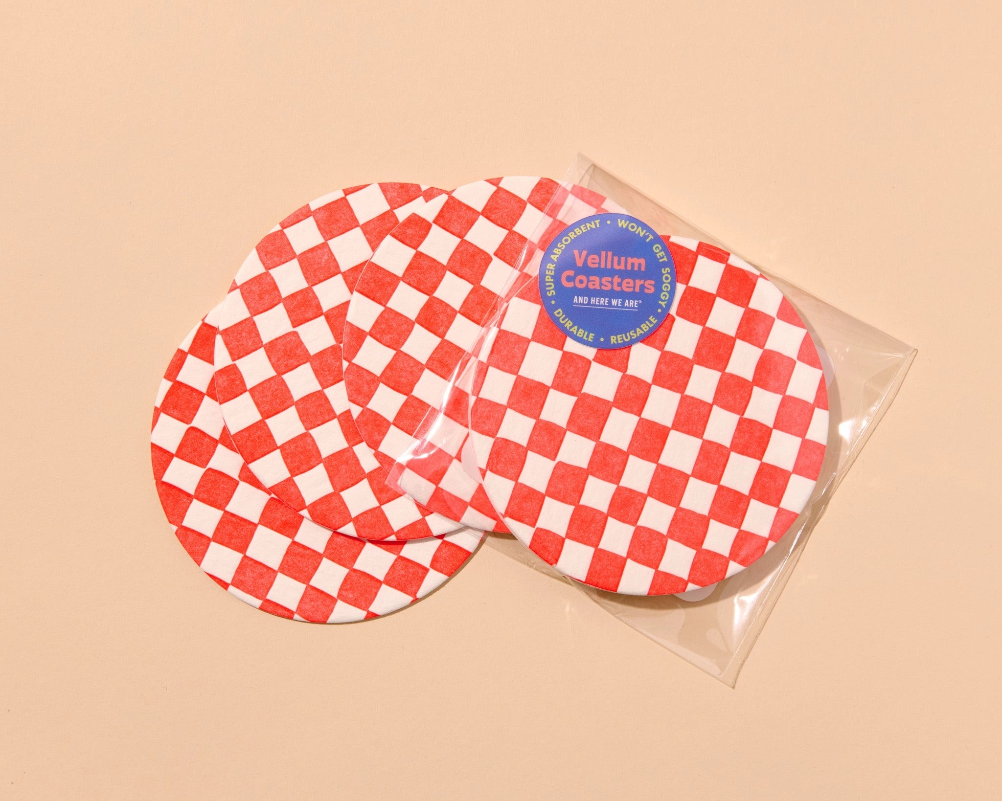 Letterpress Reusable Vellum Coasters (Neon Red)