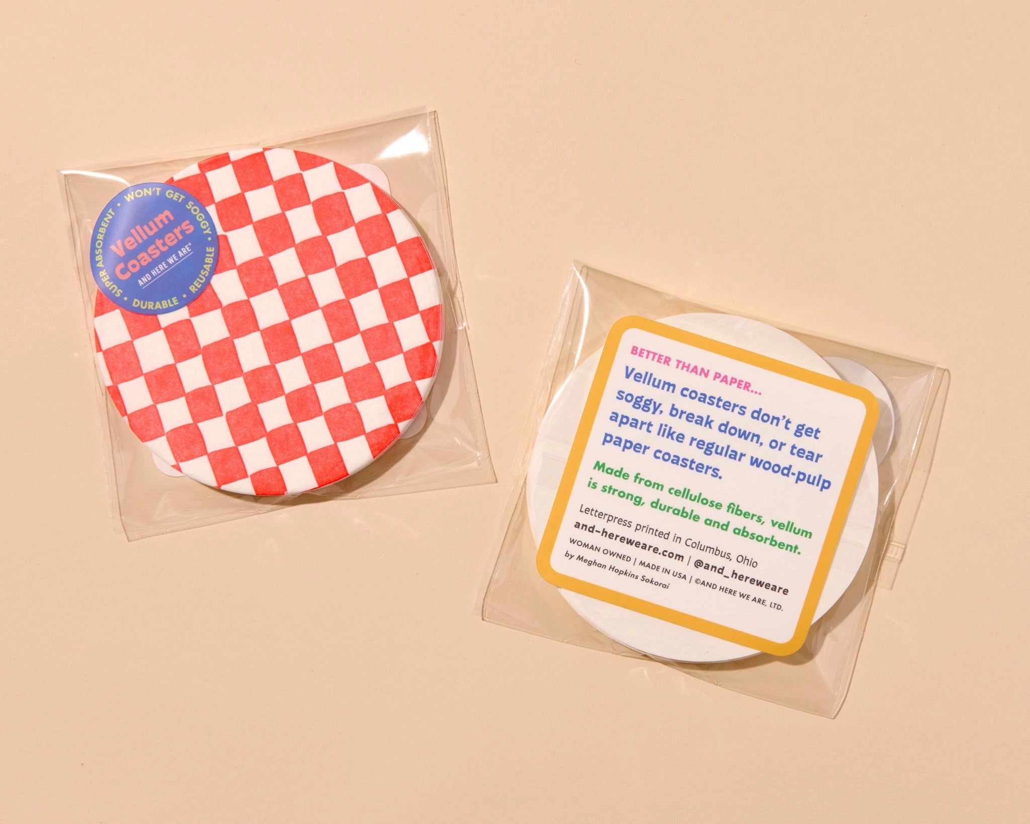Letterpress Reusable Vellum Coasters (Neon Red)