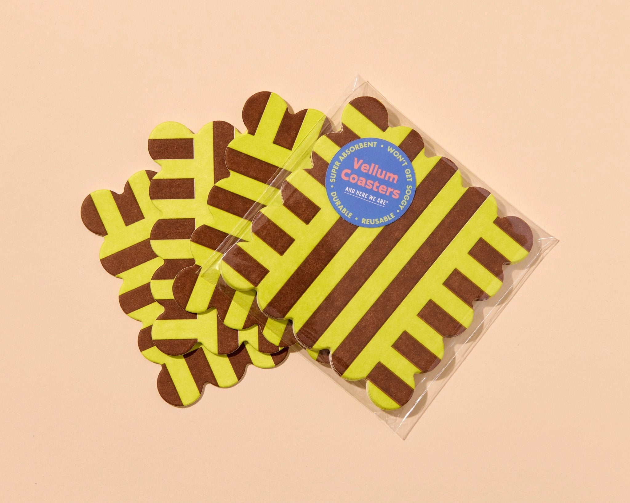 Letterpress Reusable Vellum Coasters (Riviera Stripe)