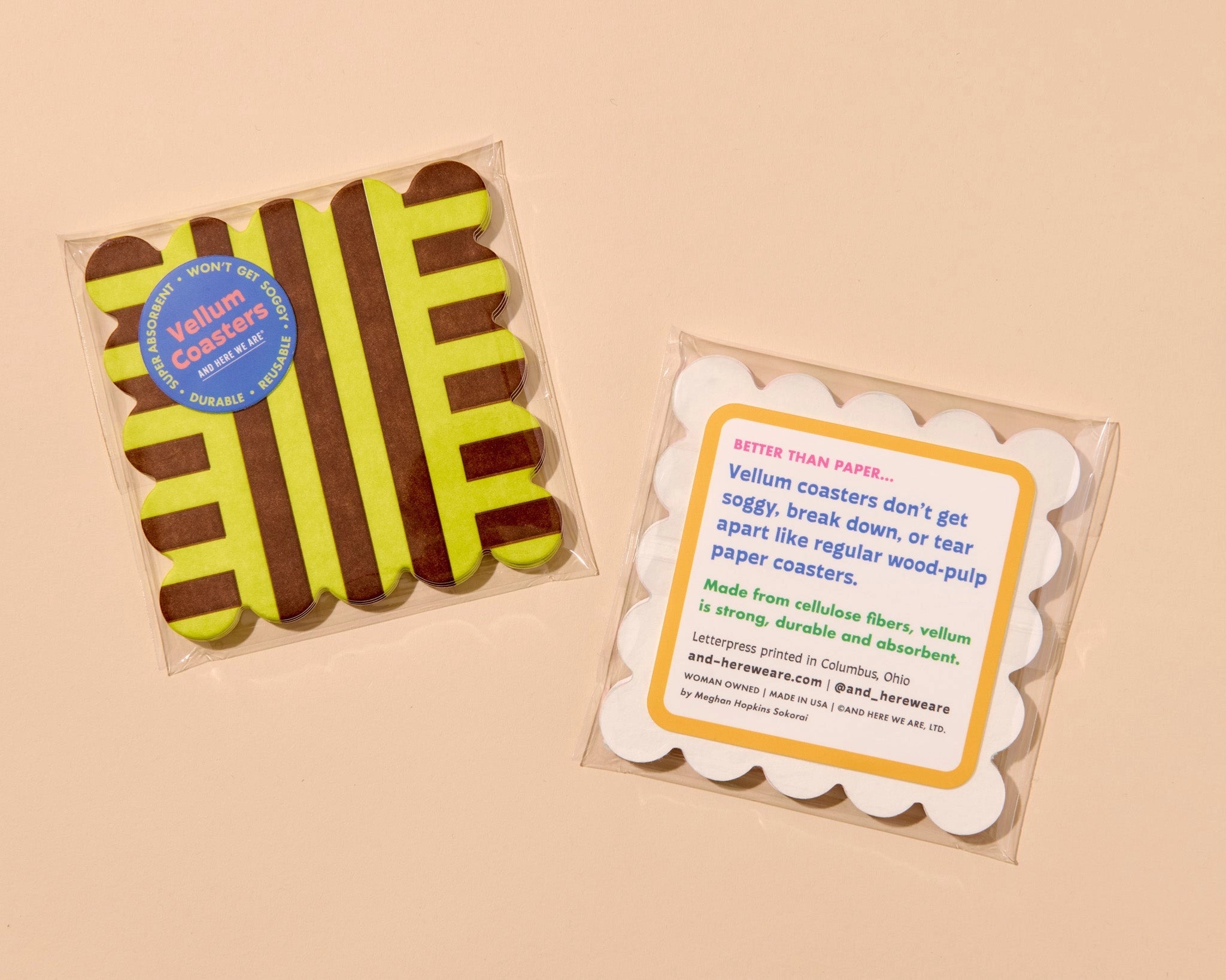 Letterpress Reusable Vellum Coasters (Riviera Stripe)