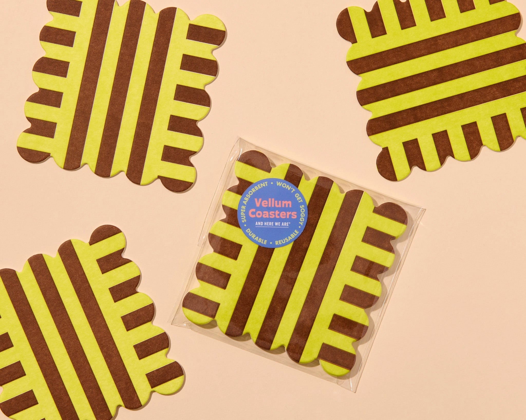 Letterpress Reusable Vellum Coasters (Riviera Stripe)